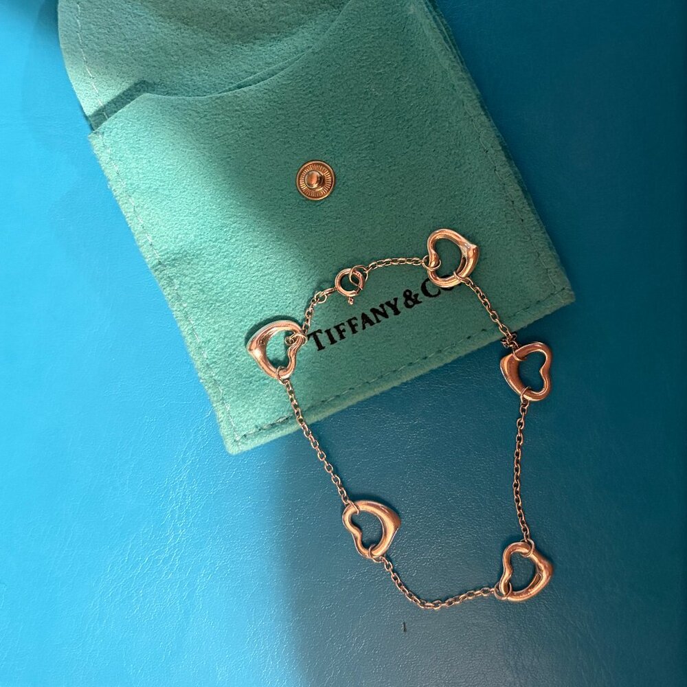 Tiffany & Co. Elsa Peretti Open Heart Link Bracelet Sterling Silver w/ Pouch